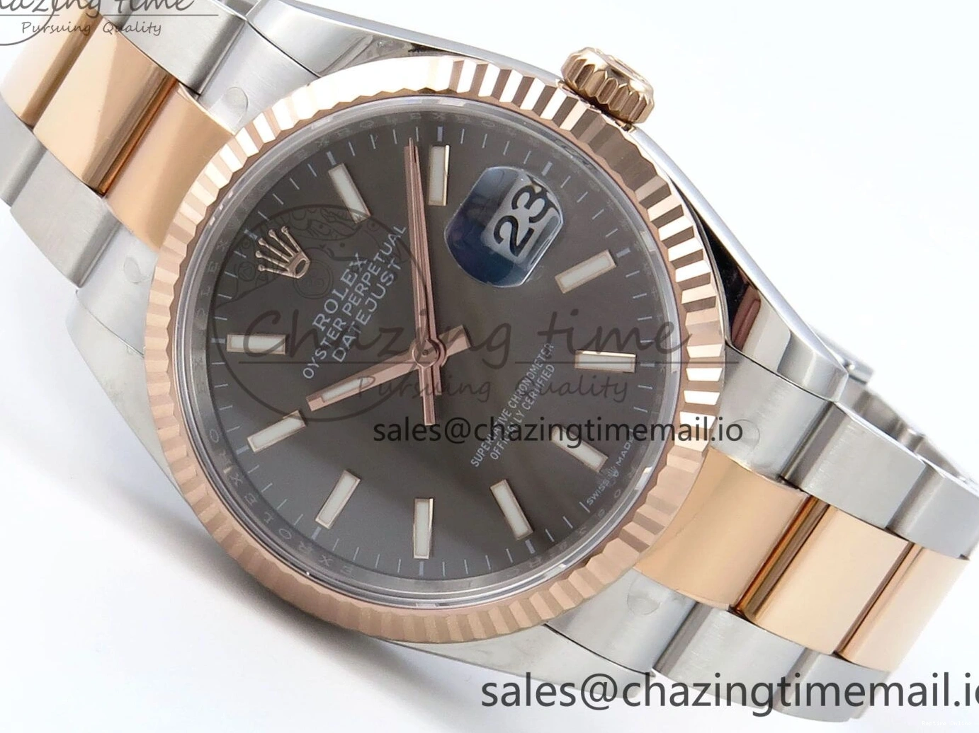 1222 TechFriendly DateJust 36 126231 EWEF Best Edition Gray Stick Dial on SS RG Oyster Bracelet A 661